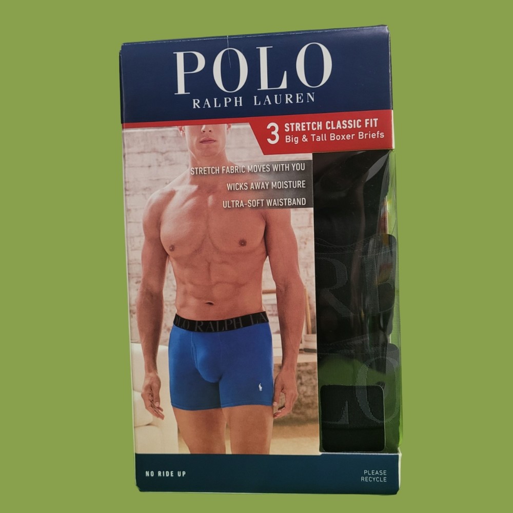 Polo by Ralph Lauren 3 Pack Big & Tall Stretch Classic Fit Underwear, Black, 4XL